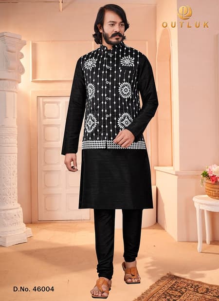 Black New Exclusive Festive Wear Kurta Pajama With Jacket Mens Collection 46004